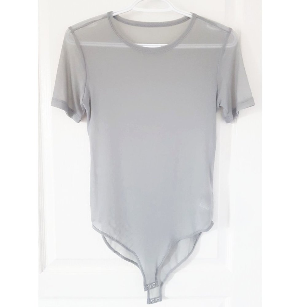 Forever 21 Light Gray Mesh Sheer Bodysuit
